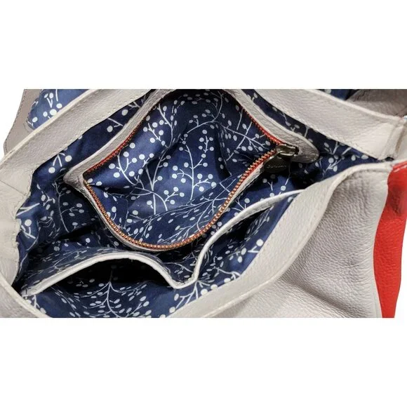 Boden Red & Gray Leather Crossbody Bag With Floral Lining - Picture 5 of 16